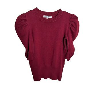 Love Trend Sweater Women's Small Red Knit Ruched Puff Sleeve Pullover Casual